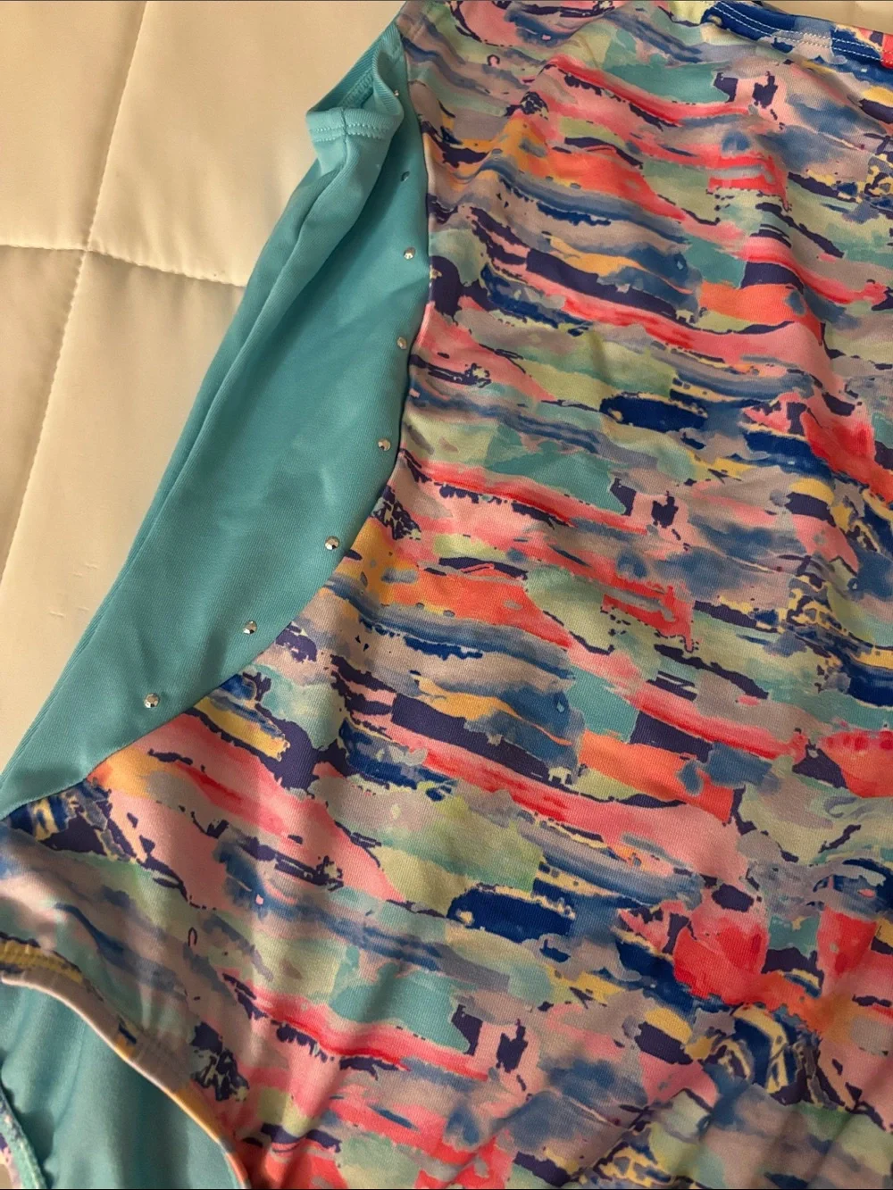 art class Girls' Multicolor Abstract One-Piece Swimsuit with Aqua Panels